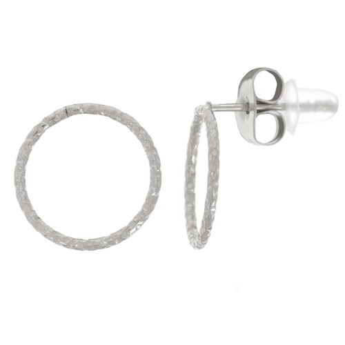 Boucles d'oreilles cercle évidé effet diamanté 12 mm - Acier inoxydable 304L x2