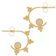 Créoles ouvertes ethnique 19 mm pour cabochon 4 mm - Acier inox 316L Doré x2