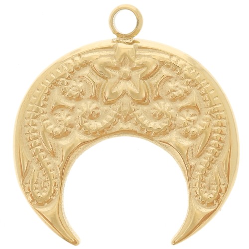 Breloque demi-lune 17x15.5 mm - motif arabesques - Acier inoxydable 316L Doré x1