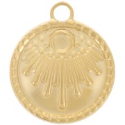 Pendentif rond 18 mm motif ethnique - pour cabochon 3 mm - Acier inox 316L Doré x1
