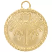 Pendentif rond 18 mm motif ethnique - pour cabochon 3 mm - Acier inox 316L Doré x1