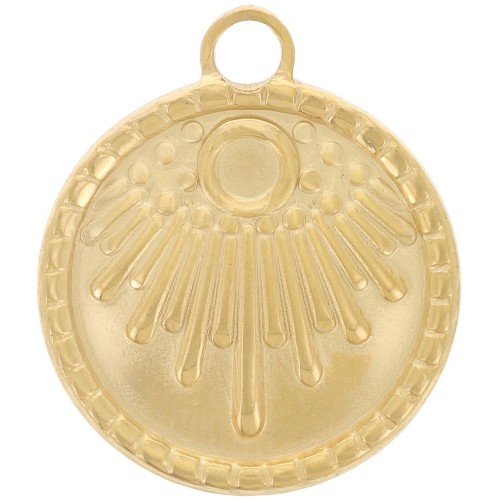 Pendentif rond 18 mm motif ethnique - pour cabochon 3 mm - Acier inox 316L Doré x1