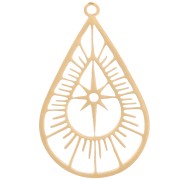 Pendentif goutte ajouré 22x14 mm - motif étoile du nord - Acier inox 316L Doré x1