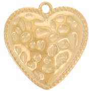 Pendentif coeur bombé martelé 18x17 mm - Acier inoxydable 304L Doré x1