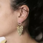 Pendentif coeur martelé 34x24 mm - Acier inoxydable 304L Doré x1