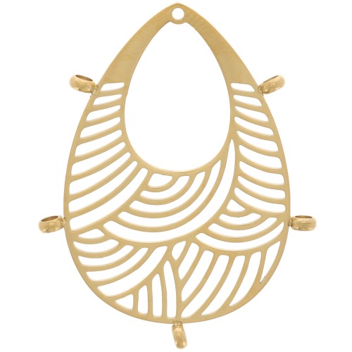 Pendentifs gouttes ajourés 32x25 mm - 5 anneaux fermés - Acier inox 316L Doré x2