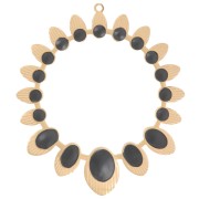 Pendentif rond évidé ethnique 34mm avec résine époxy - Acier inox 304 Doré - Noir