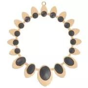 Pendentif rond évidé ethnique 34mm avec résine époxy - Acier inox 304 Doré - Noir