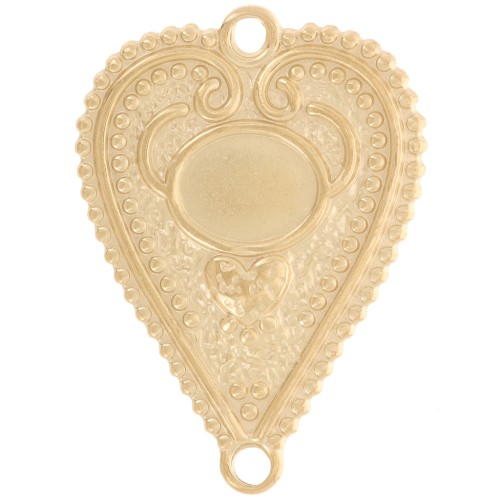 Intercalaire coeur travaillé 29x21 mm pour cabochon 8x6 mm - Acier inox 316L Doré