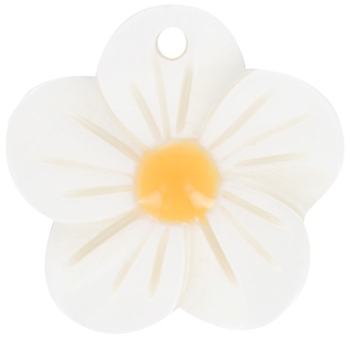 Pendentif fleur marguerite 20 mm en nacre - Naturel - Orange x1