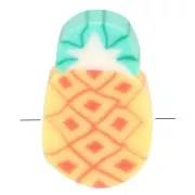 Perles ananas en pâte polymère 11x7.5 mm - Orange - Vert x4