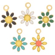 Breloques fleur marguerite 7 mm avec résine époxy - Doré - Multicolore x5|raw }}