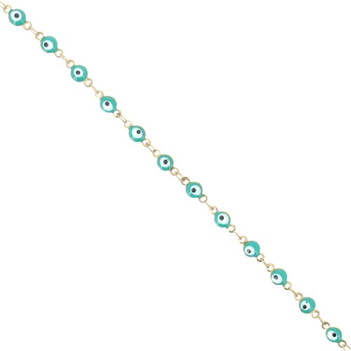 Chaîne fantaisie avec oeil époxy 4.5 mm Acier inox 304 Doré - Vert Turquoise x1m