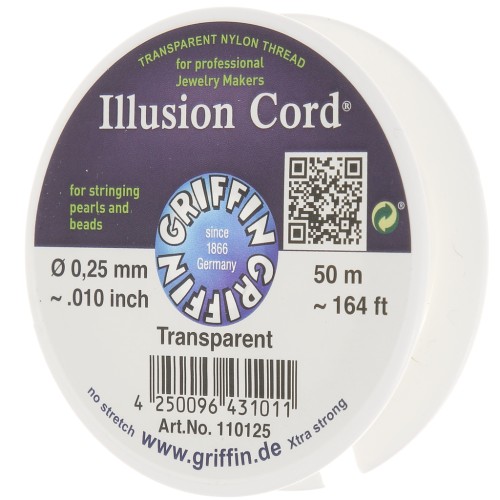Fil nylon invisible 0.25 mm - illusion cord -  Griffin - Transparent x50m