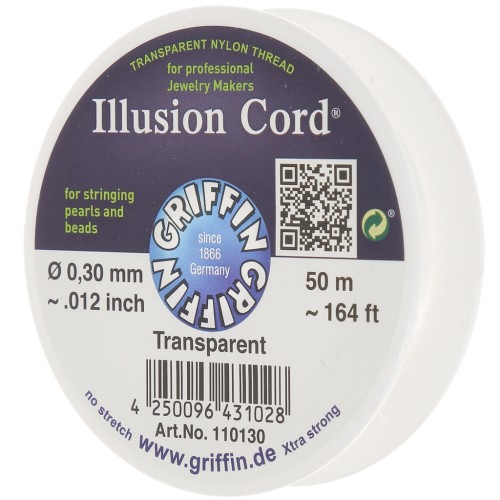 Fil nylon invisible 0.30 mm - illusion cord -  Griffin - Transparent x50m