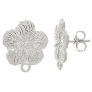 Clous d'oreilles fleur 15 mm avec anneau fermé - Argenté x2
