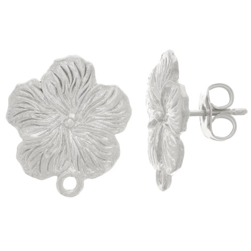 Clous d'oreilles fleur 15 mm avec anneau fermé - Argenté x2