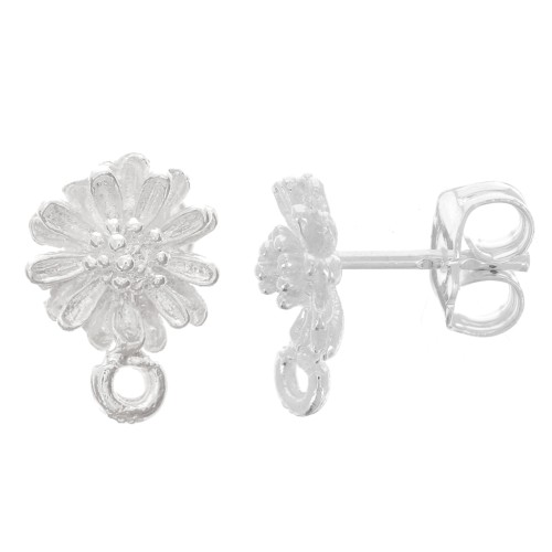 Clous d'oreilles marguerite 9 mm avec anneau fermé - Argenté x2