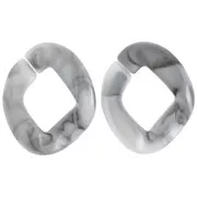 Maillon ovale torsadé en acrylique 40x33 mm - Marbré Gris - Noir x1