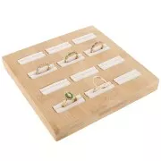 Porte bijoux - plateau pour 12 bagues 16x16 cm - Bambou - Suédine Beige x1