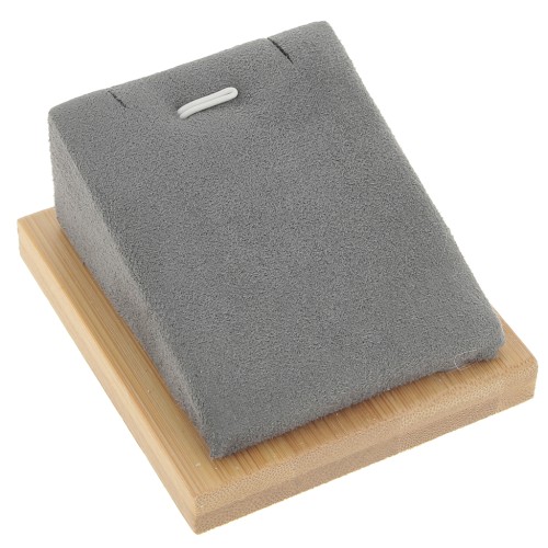 Porte bijoux pour collier - rectangle incliné - 7.5x6 cm Bambou - Suédine Gris x1