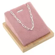 Porte bijoux pour collier - rectangle incliné - 7.5x6 cm Bambou - Suédine Rose x1