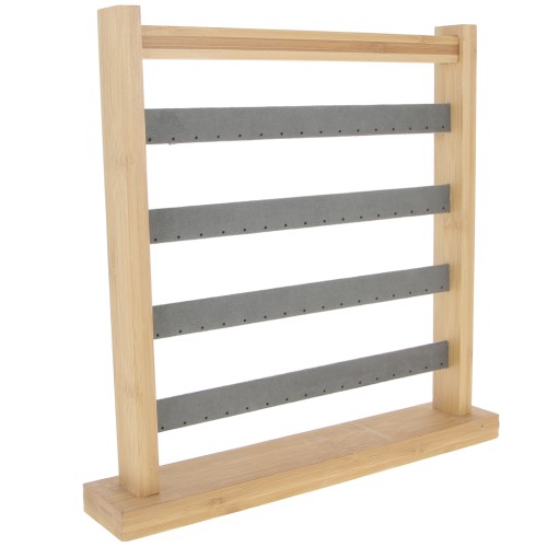 Porte bijoux - présentoir boucles d'oreilles - 33x30 cm Bambou - Suédine Gris x1