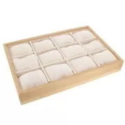 Présentoir pour bracelet & montre -12 coussins - 35x24cm Bambou -Suédine Beige x1