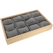 Présentoir pour bracelet & montre -12 coussins - 35x24cm  Bambou -Suédine Gris x1