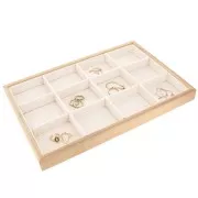 Présentoir bijoux avec 12 compartiments - 35x24cm  Bambou - Suédine Beige x1