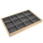 Présentoir bijoux avec 12 compartiments - 35x24cm  Bambou - Suédine Gris x1