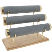 Porte bijoux pour bracelets - 3 niveaux - 24x30 cm bambou et Suédine Gris x1|raw }}