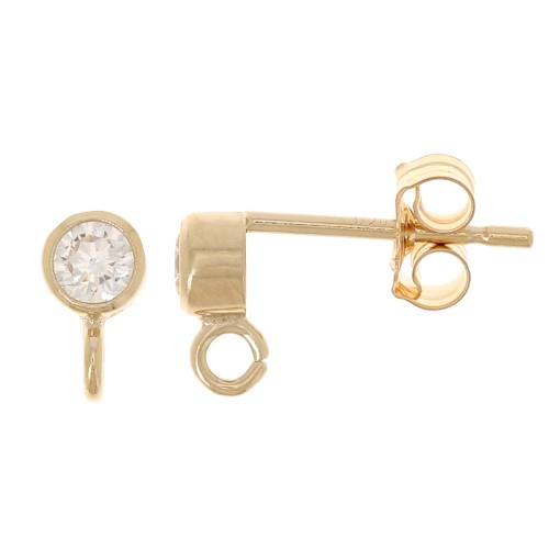 Clous d'oreilles ronds avec oxyde de zirconium 3.5 mm - Gold Filled (or laminé) x2