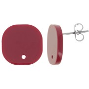 Clous d'oreilles carrés arrondis en acrylique opaque 15 mm - Bordeaux x2