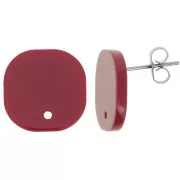 Clous d'oreilles carrés arrondis en acrylique opaque 15 mm - Bordeaux x2