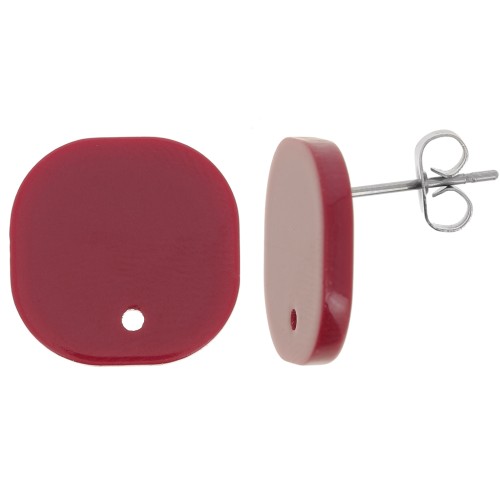 Clous d'oreilles carrés arrondis en acrylique opaque 15 mm - Bordeaux x2