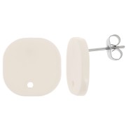 Clous d'oreilles carrés arrondis en acrylique opaque 15 mm - Crème x2|raw }}