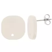 Clous d'oreilles carrés arrondis en acrylique opaque 15 mm - Crème x2