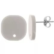Clous d'oreilles carrés arrondis en acrylique opaque 15 mm - Gris x2