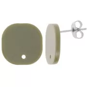 Clous d'oreilles carrés arrondis en acrylique opaque 15 mm - Olive x2