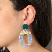 Clous d'oreilles carrés arrondis en acrylique opaque 15 mm - Vert bouteille x2