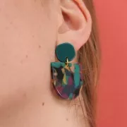 Clous d'oreilles carrés arrondis en acrylique opaque 15 mm - Vert bouteille x2