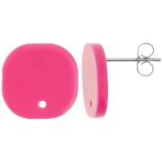 Clous d'oreilles carrés arrondis en acrylique opaque 15 mm - Fuchsia x2
