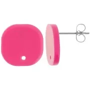 Clous d'oreilles carrés arrondis en acrylique opaque 15 mm - Fuchsia x2