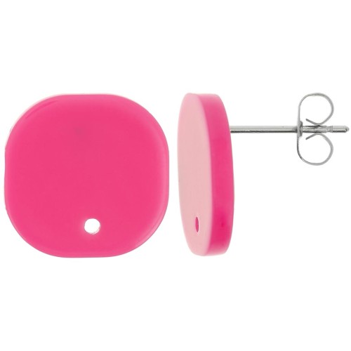 Clous d'oreilles carrés arrondis en acrylique opaque 15 mm - Fuchsia x2