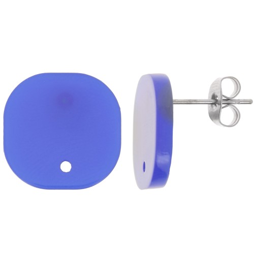 Clous d'oreilles carrés arrondis en acrylique transparent 15 mm - Bleu roi x2