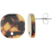 Clous d'oreilles carrés arrondis en acétate 15 mm Ecaille de tortue Marron - Noir x2|raw }}