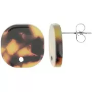 Clous d'oreilles carrés arrondis en acétate 15 mm Ecaille de tortue Marron - Noir x2