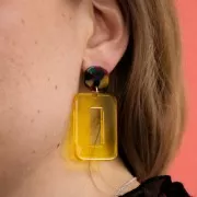 Clous d'oreilles carrés arrondis en acétate 15 mm Ecaille de tortue Marron - Noir x2