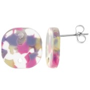 Clous d'oreilles carrés arrondis en acétate 15mm - Terrazzo Vanille - Rose Pastel x2|raw }}